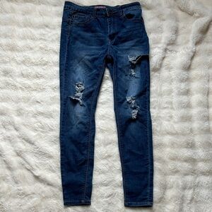 Women’s Wax Jean Women's Ripped Skinny Jeans Dark Blue Sz 7 Stretchy